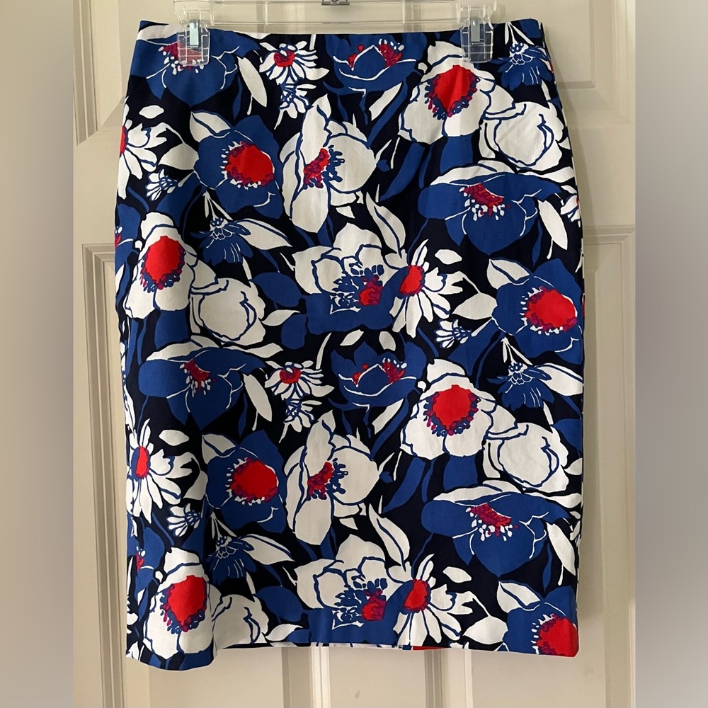 TALBOTS Red White Blue Floral Print Pencil Skirt Size 6